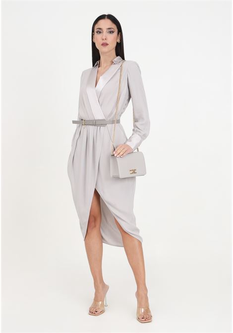 Pearl gray women's wrap dress with belt ELISABETTA FRANCHI | ABT5241E2155